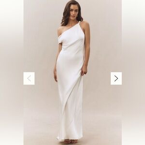 BHLDN Sienna Off-The-Shoulder High-Shine Satin Maxi Dress